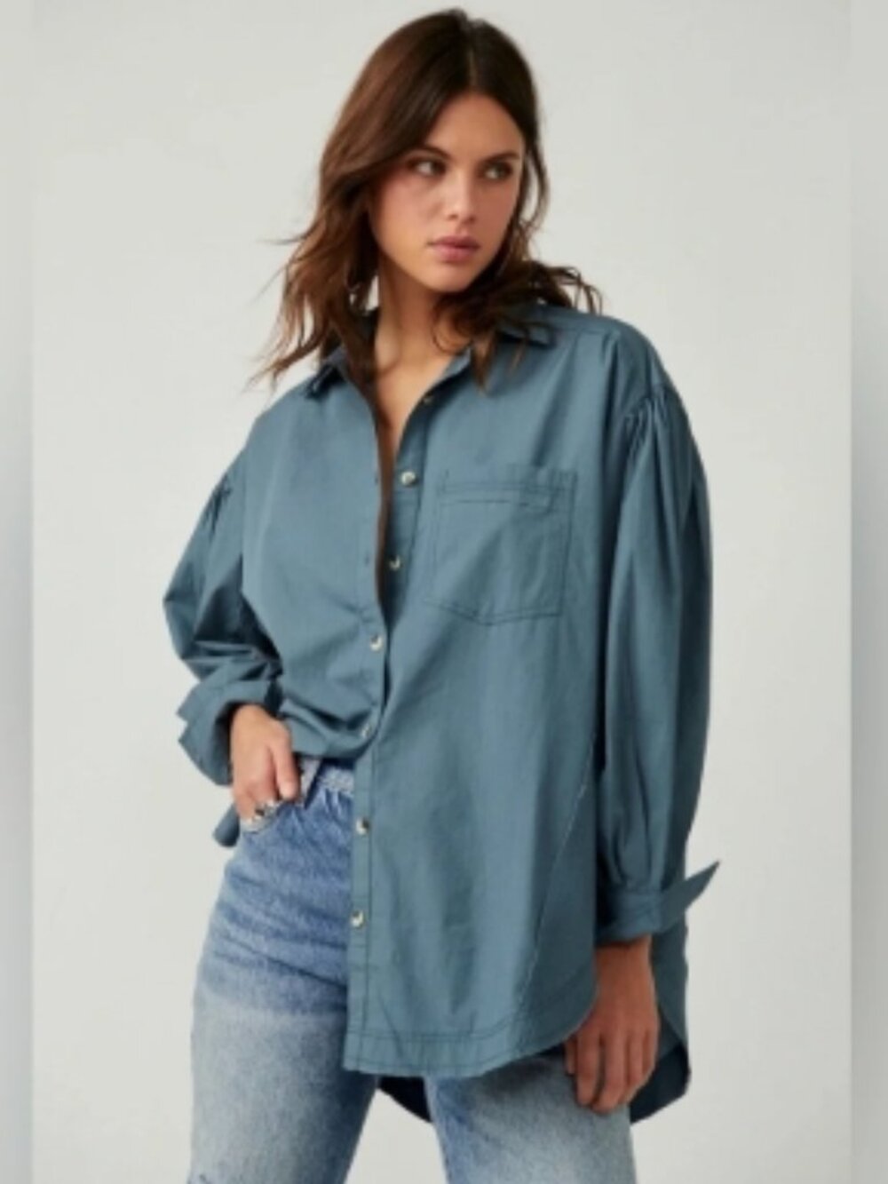 EUC We The Free Happy Hour Solid Poplin Top